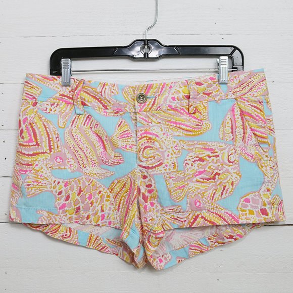 Lilly Pulitzer Walsh Shorts Blue Pink Fish Size 10 - Picture 1 of 5
